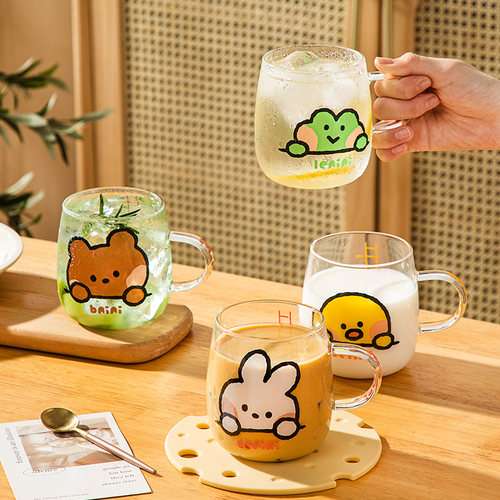 LINE FRIENDS玻璃水杯家用冷水杯套装高颜值仙女凉水牛奶咖啡杯子
