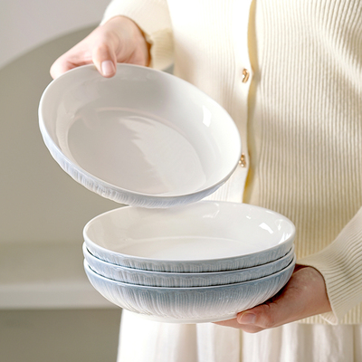 烟蓝圆盘高级感盘子菜盘家用2025新款特别好看的陶瓷凉菜深汤盘碟