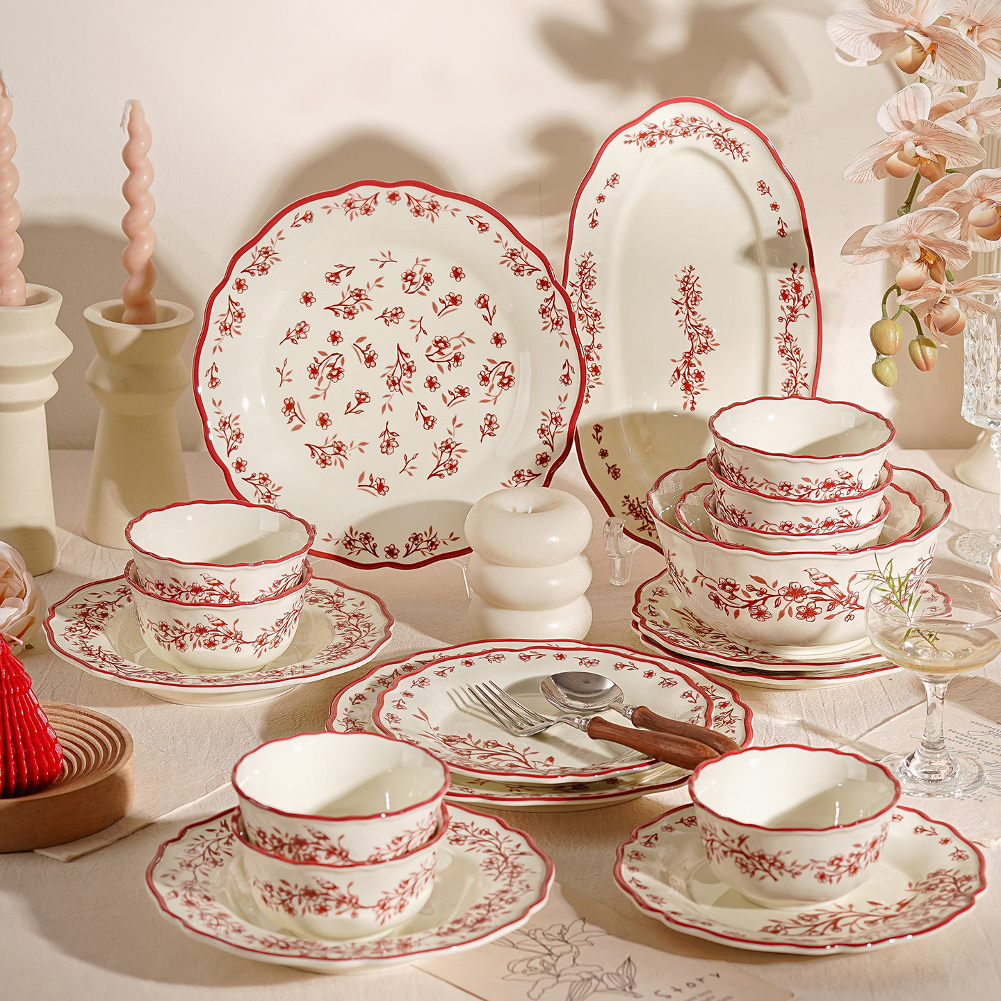 陶瓷碗家用碗筷碗碟碗盘餐具套装轻奢高级感漂亮碗具乔迁新婚礼物