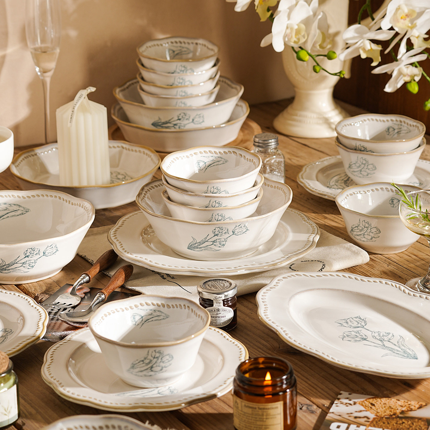 复古清新高级感陶瓷碗碟碗盘餐具套装家用2025新款高颜值乔迁新居