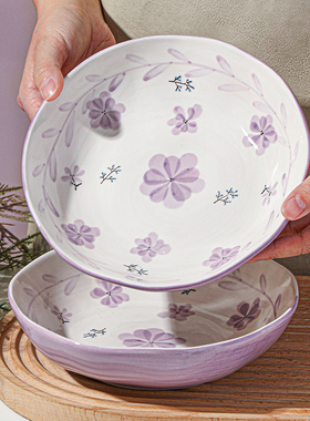釉下彩紫色陶瓷日式盘子菜盘家用组合饭碗汤盘高颜值高级感ins风
