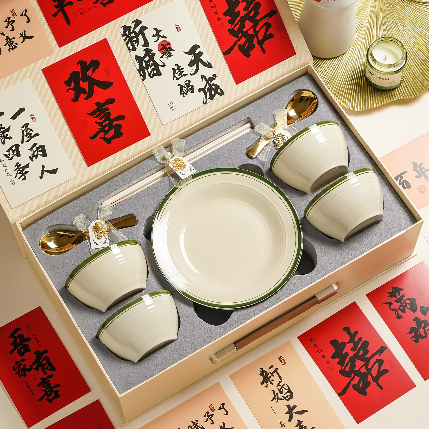 碗碟套装特别好看的高级碗釉下彩餐具新婚礼物送新人高级实用结婚