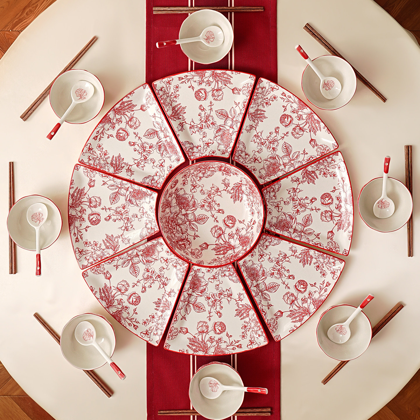 团圆年夜饭拼盘餐具组合过年家庭陶瓷器套装圆桌盘子碗2025新款