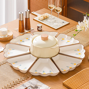 家用陶瓷团圆拼盘餐具套装组合碗碟中式过年夜饭圆桌扇形盘子菜盘
