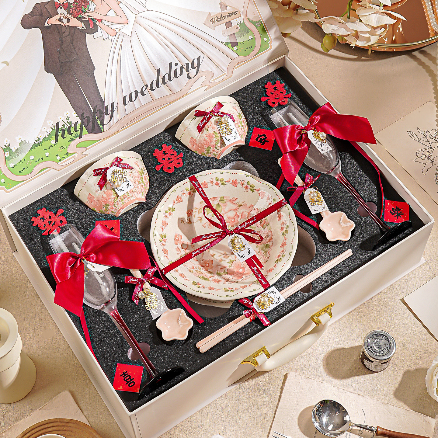 新婚礼物送新娘送闺蜜结婚礼盒结婚礼物餐具礼盒订婚礼物餐具套装