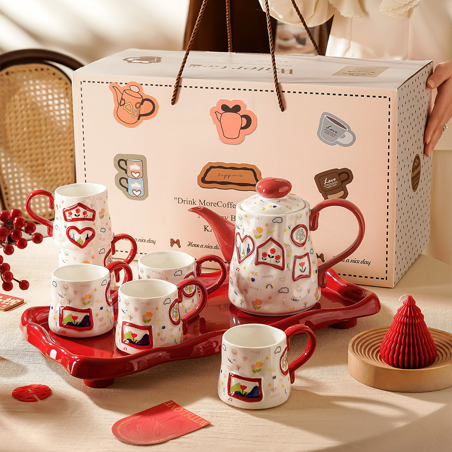 客厅杯子套装新居乔迁茶杯茶壶水壶套装家庭杯具套装结婚新婚礼物