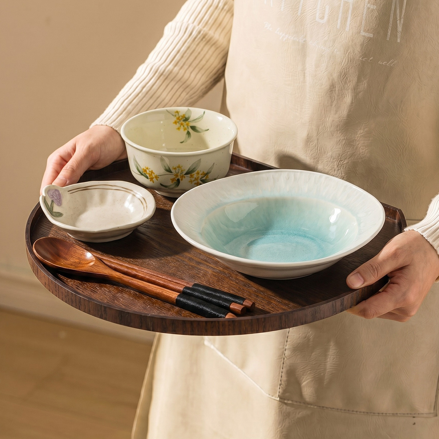 一人食餐具套装精致一套碗具漂亮碗碟釉下彩陶瓷碗筷盘子家用新款