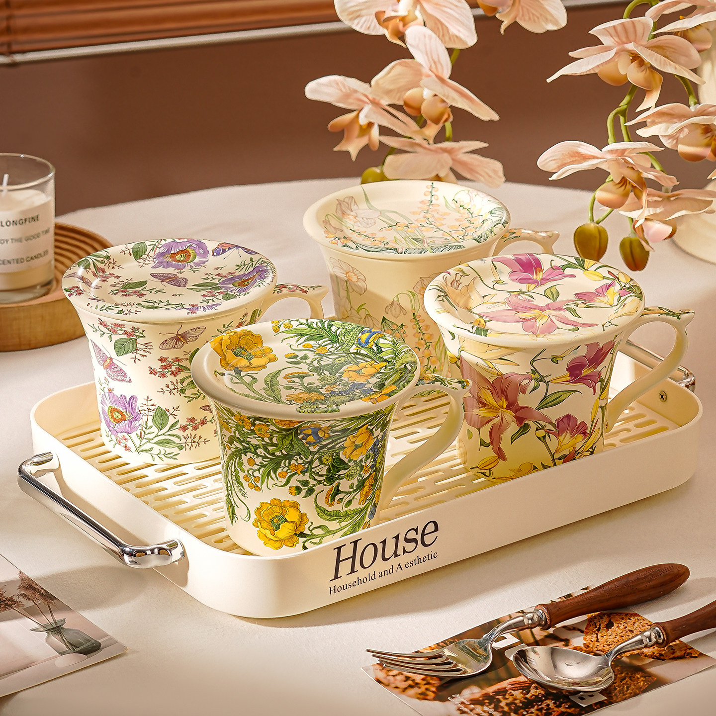 客厅杯子套装新居乔迁茶杯茶具家庭杯具套装家用待客轻奢陶瓷水杯