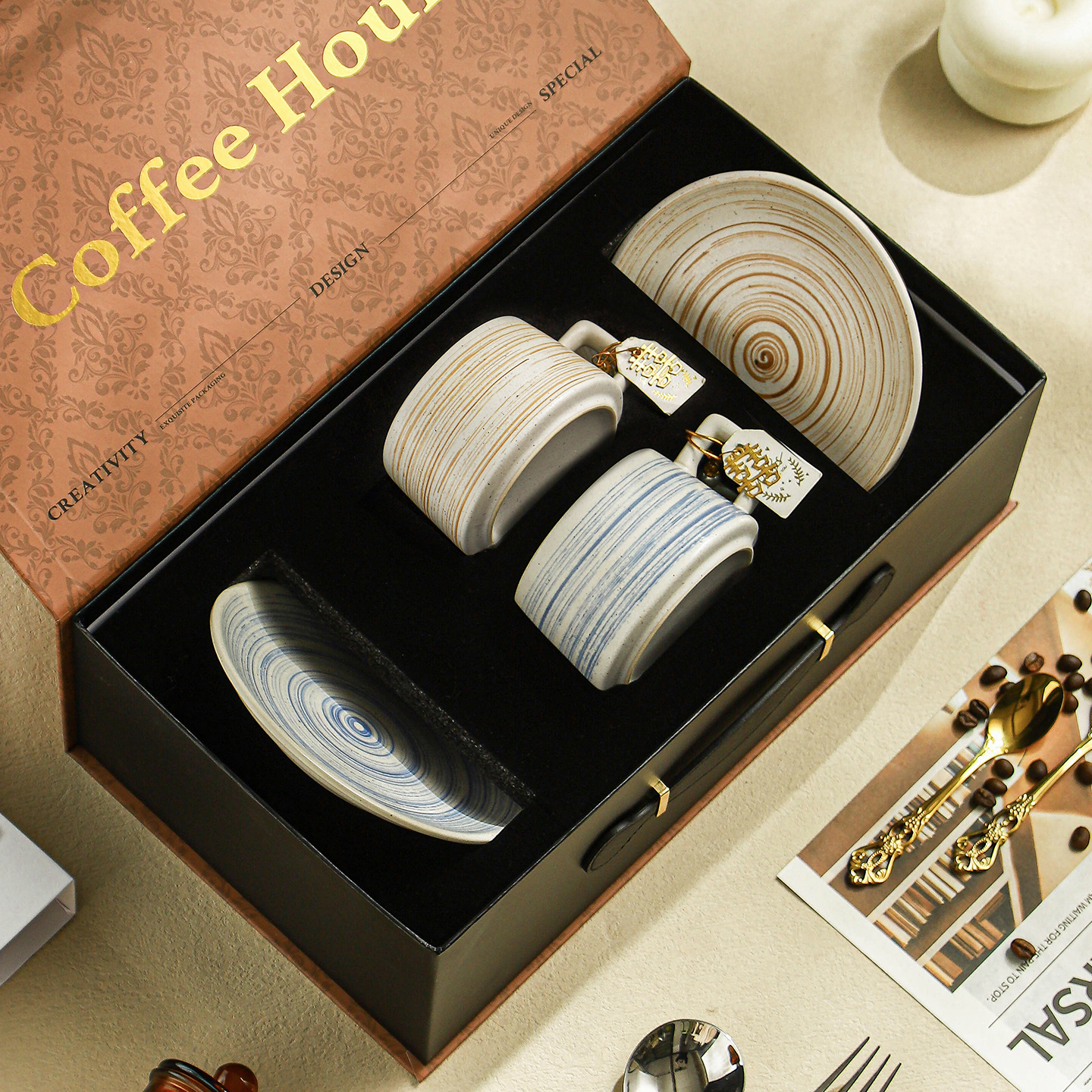 陶瓷咖啡杯子高档精致特别好看的复古咖啡杯碟套装新婚生日礼物盒