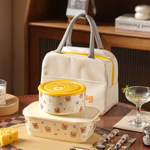 微波炉加热专用饭盒陶瓷分格分隔保鲜盒长方形带饭餐盒餐碗便当盒