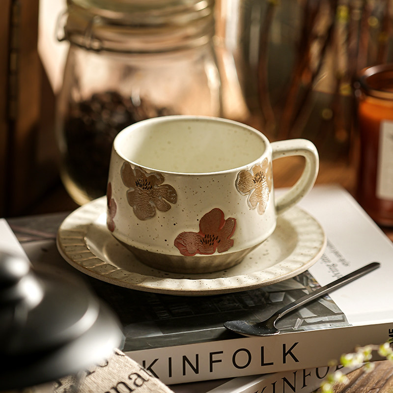 复古咖啡杯碟套装日式高级感创意陶瓷拉花杯子家用高档精致马克杯