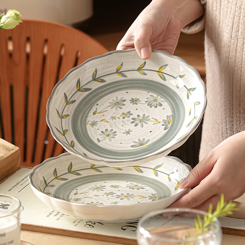 釉下彩陶瓷盘子家用套装菜盘2025新款高级感好看的沙拉圆深汤碟子