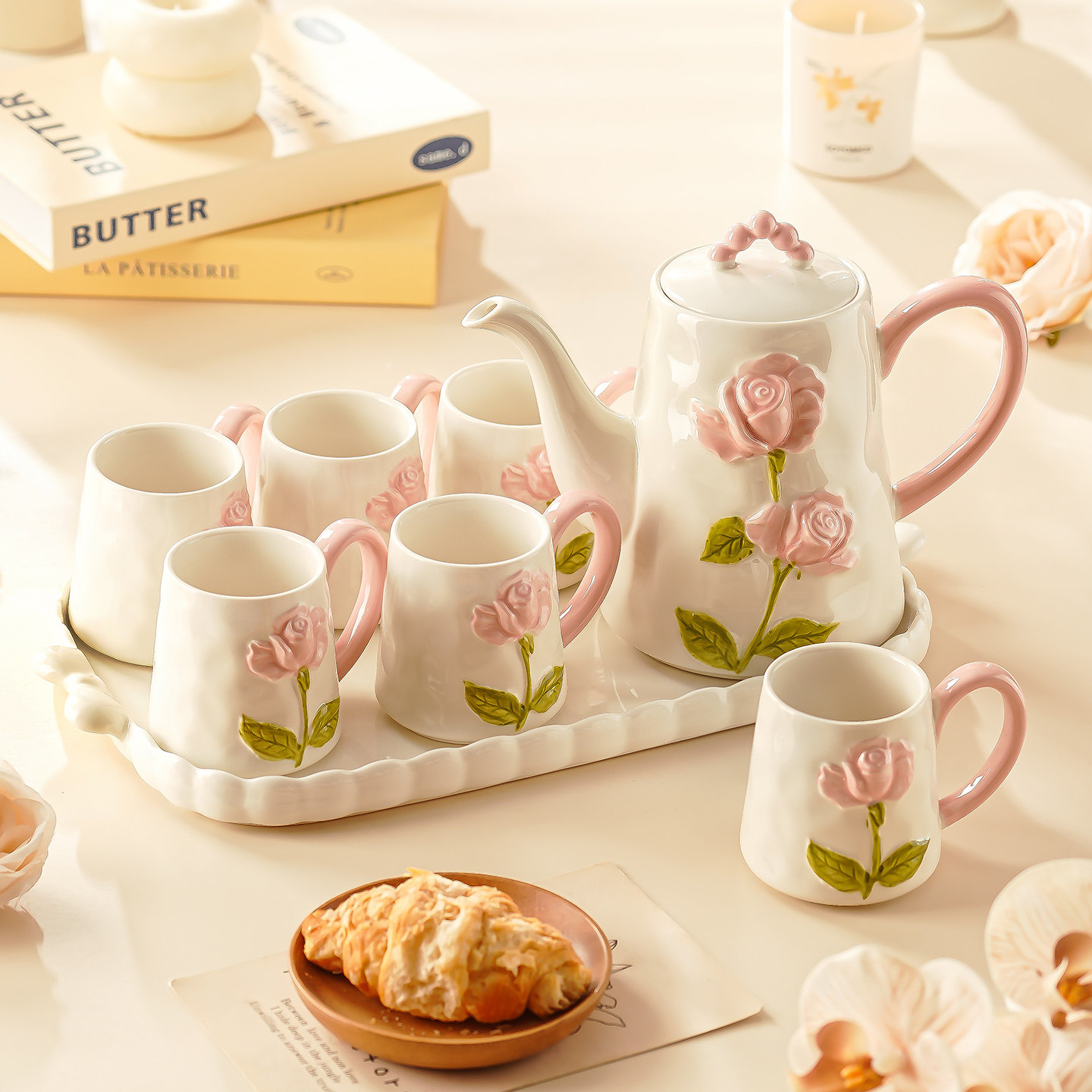 客厅杯子套装新居乔迁茶杯具套装茶壶待客水壶陶瓷轻奢结新婚礼物