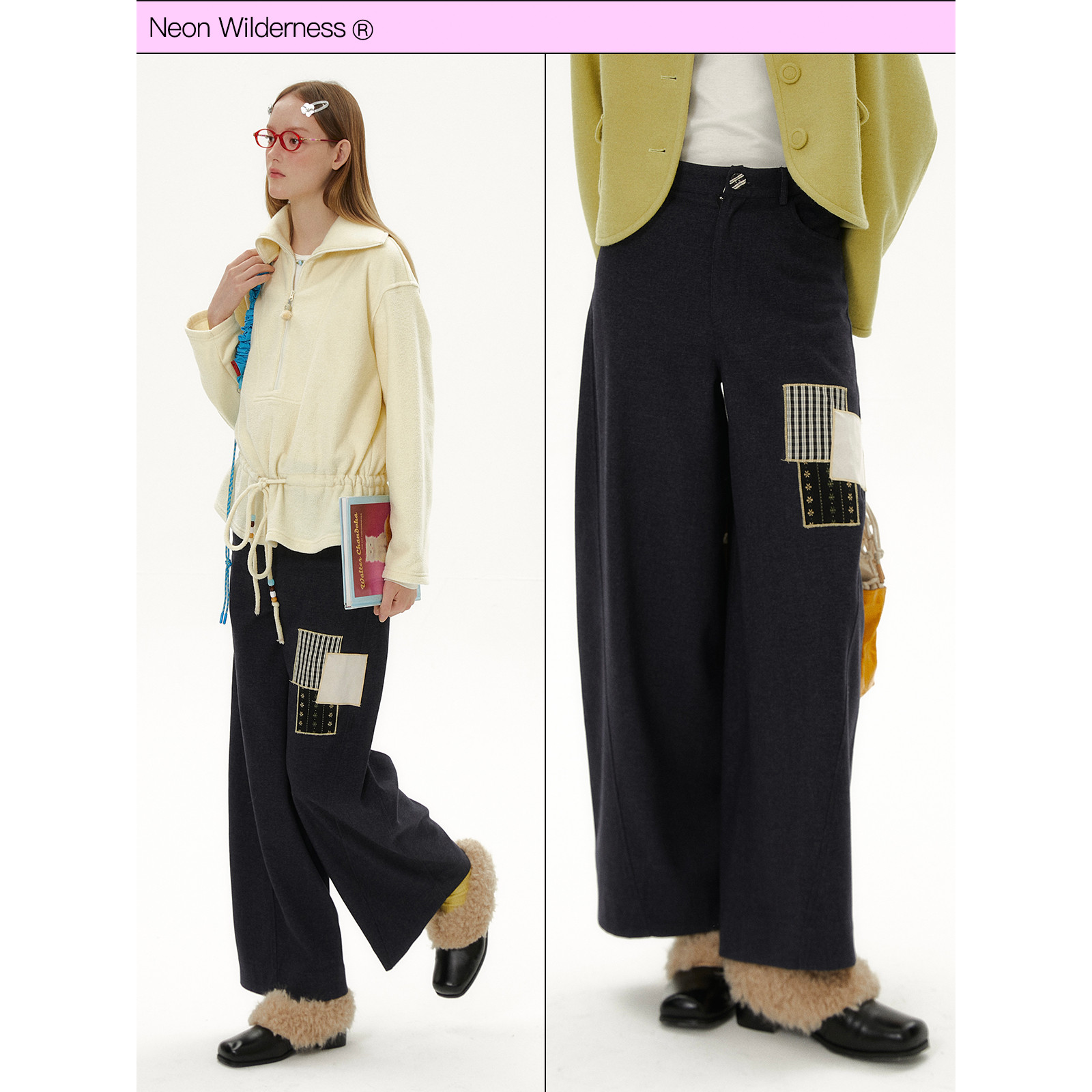 霓虹大荒野®新品限时88折 复古立体剪裁贴布弯刀阔腿裤,女装/女士精品,休闲裤,淘宝优惠券,粉丝福利购,淘宝优惠卷