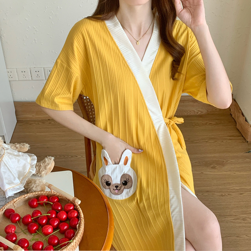 睡袍女士夏季纯棉单件浴袍和服