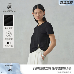 t恤女2025夏季 阿依蓮氣質黑色短袖 新款 商場同款 純色獨特上衣