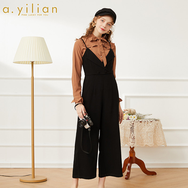 阿依莲旗舰店官网正品2020新款春装韩版时尚百搭吊带连体裤女高腰