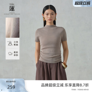 女2025夏季 顯瘦上衣 阿依蓮半高領(lǐng)短袖 針織衫 修身 商場同款 新款