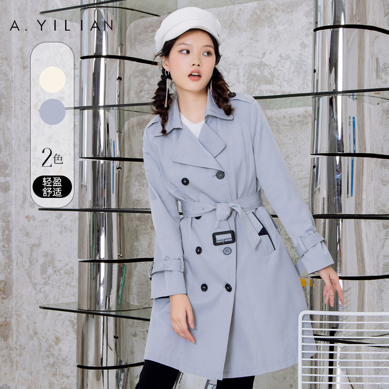 阿依莲2022年春季新款简约中长款风衣设计感高级中长款外套女