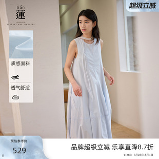 新款 阿依蓮法式 無袖 花苞連衣裙女2025夏季 仙女風(fēng)純色背心中長(zhǎng)裙子