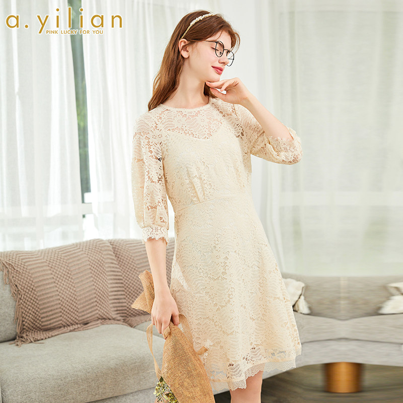 阿依莲2020官方正品秋季新款连衣裙收腰小个子短款A字裙女神范