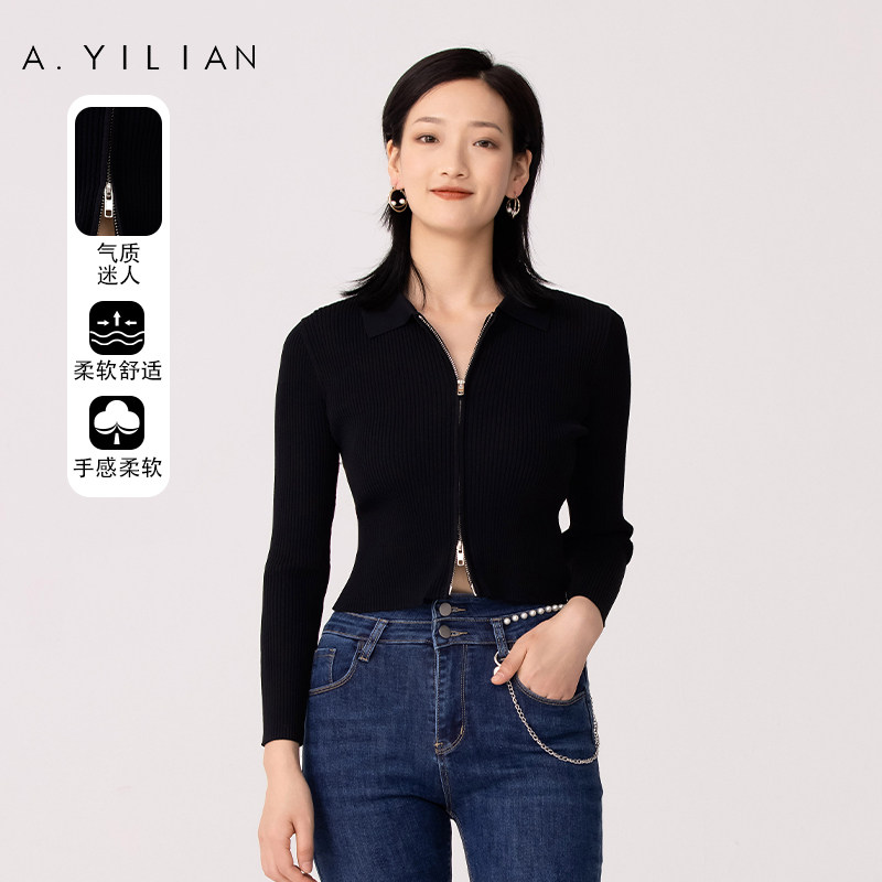 【商场同款】阿依莲2022年春季新款双头拉链毛织小外套