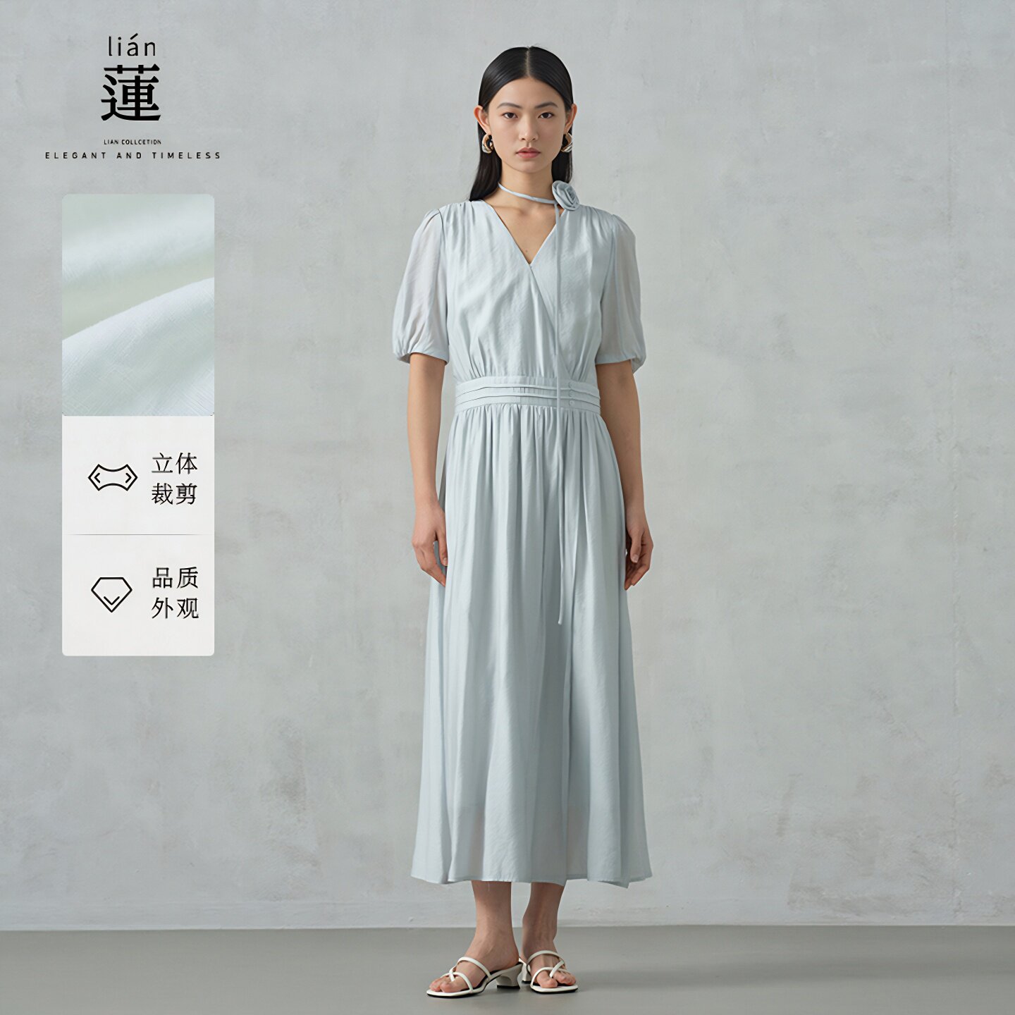 法式气质泡泡袖连衣裙女图片