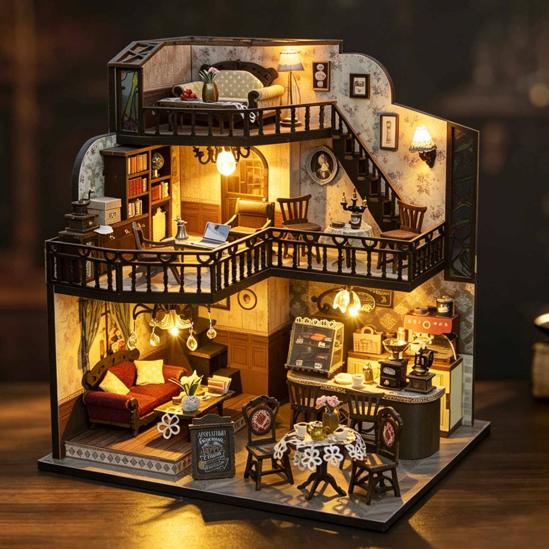 diy小屋幸遇咖啡店手工模型阁楼小屋拼装木制房子玩具生日礼物女