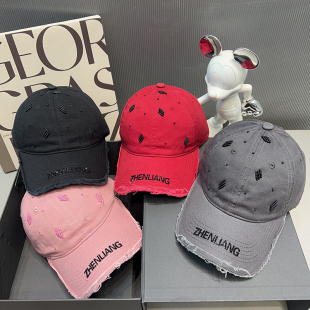 重工水晶钻软顶棒球帽子女夏季 磨边做旧显脸小遮阳帽防晒鸭舌帽男