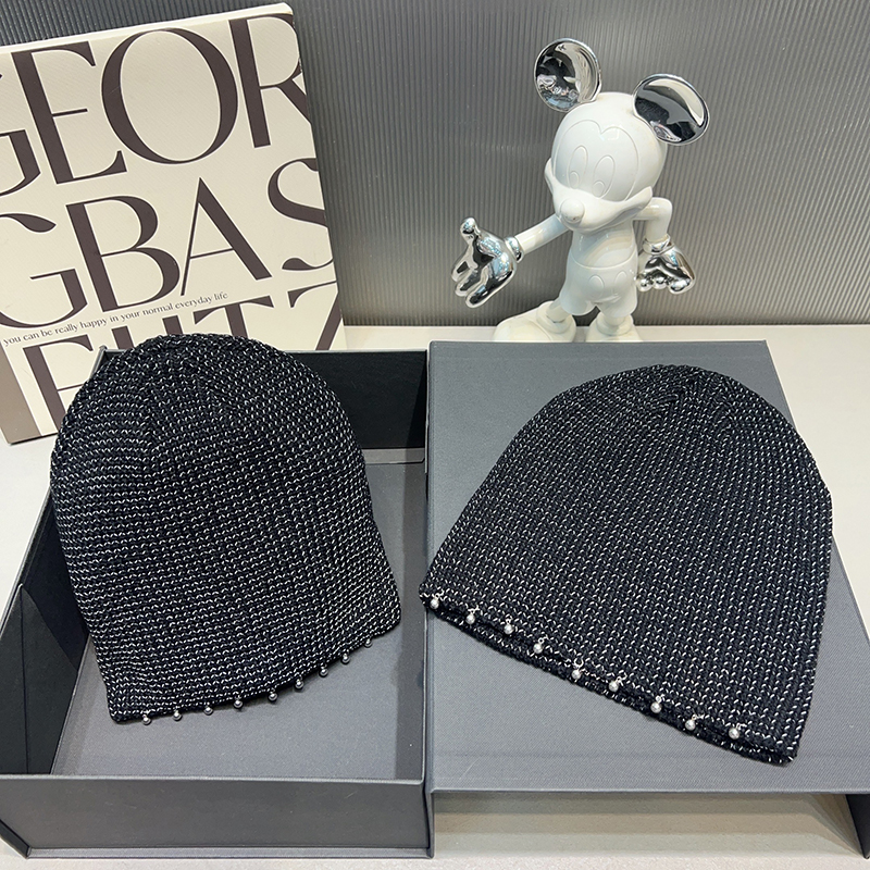 秋冬大头围钉珠流苏毛线帽女素颜百搭保暖针织帽显脸小护耳包头帽