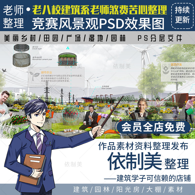 国外竞赛风美丽乡村田园公园广场园林景观效果图psd源文件ps素材