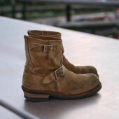 复古做旧皮带扣短筒工程师靴男摩旅机车靴手工旧化擦色工装 马丁靴