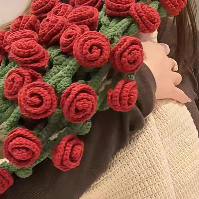 玫瑰花束毯子手工编织diy材料包毛线团钩织花朵毛毯花勾针送女友