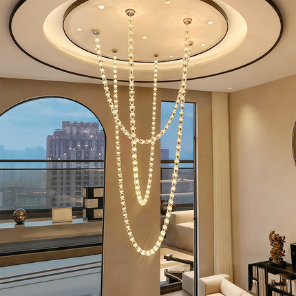 别墅复式楼客厅大吊灯轻奢挑空水晶loft公寓酒店大堂设计师楼梯灯