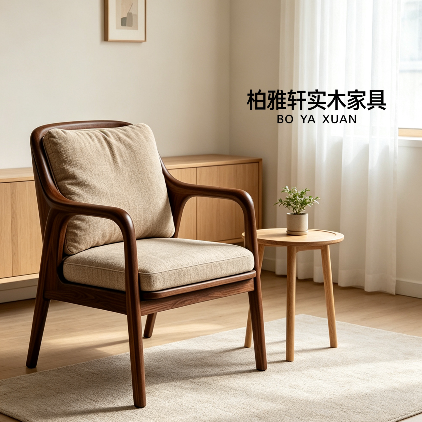 现代简约风黑胡桃木会客休闲主人椅客厅书房全实木禅意扶手靠背椅