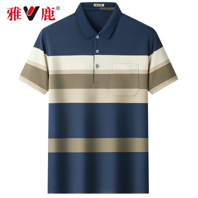 雅鹿短袖t恤休闲男士翻领polo衫中老年男装爸爸夏装上衣服装