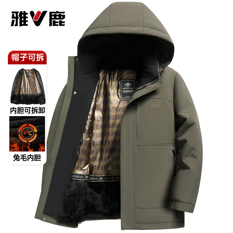 【可拆兔毛内胆】雅鹿中老年棉服爸爸装2025年新款大码保暖棉衣