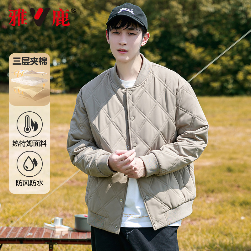 雅鹿男士棒球领棉衣时尚潮流百搭休闲秋冬季新款夹棉夹克加棉外套