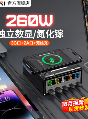 Kini260W/160W氮化镓无线充电器显示屏数显功率单口140W多口PD3.1快充TYPE-C口手机平板笔记本电脑美英欧澳规