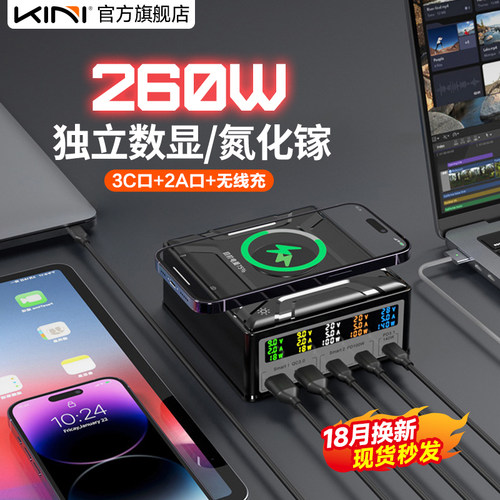 Kini数显屏氮化镓260W多口充电器