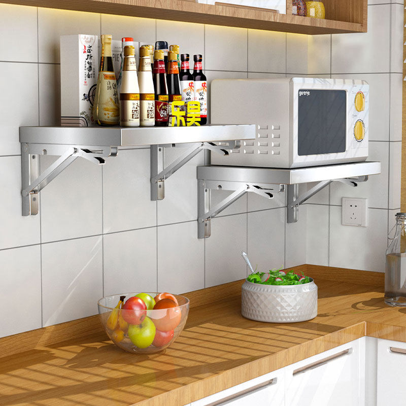 厨房置物架加厚不锈钢打孔安装一层挂墙架单层壁挂收纳架子调料架