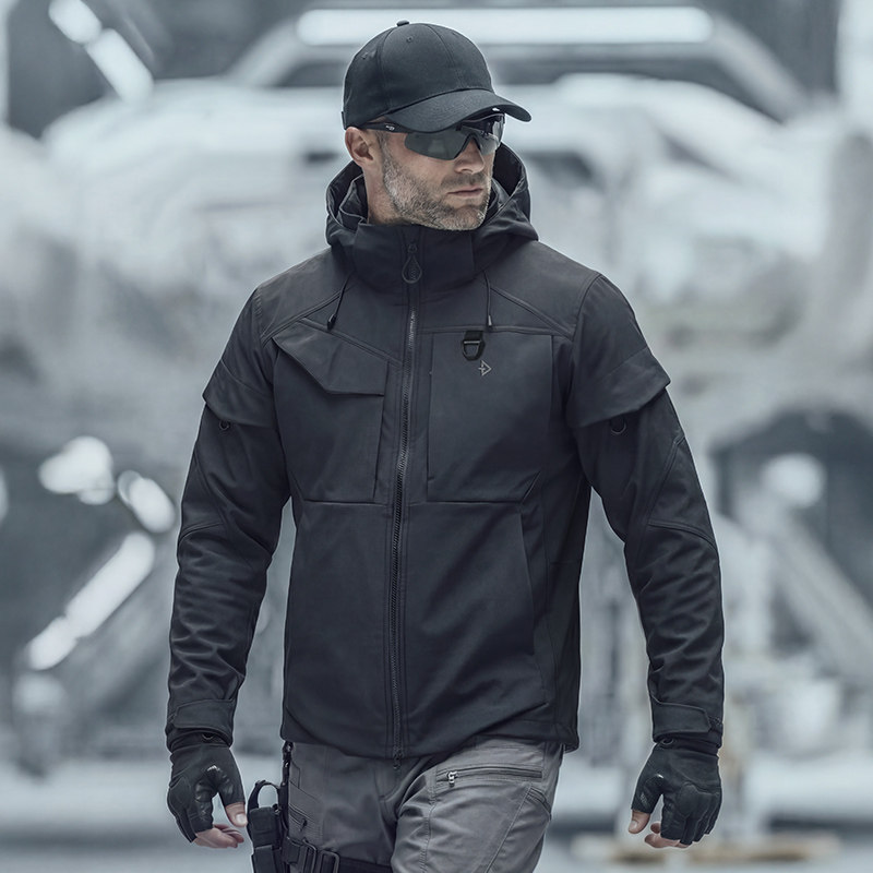 龙牙二代天仓机能连帽工装夹克男士春秋户外通勤多袋外套黑色