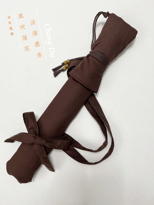 小河逸品亚麻棕色棉麻笛箫袋尺八袋南箫刀剑袋鱼竿袋有背带款