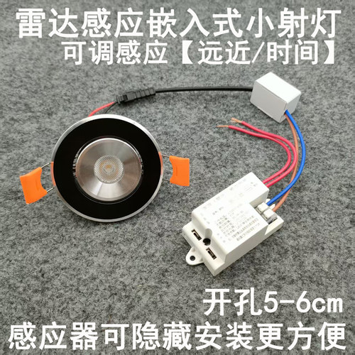 雷达人体感应小射灯1W3W开孔55mm嵌入式入户门玄关过道走廊小夜灯