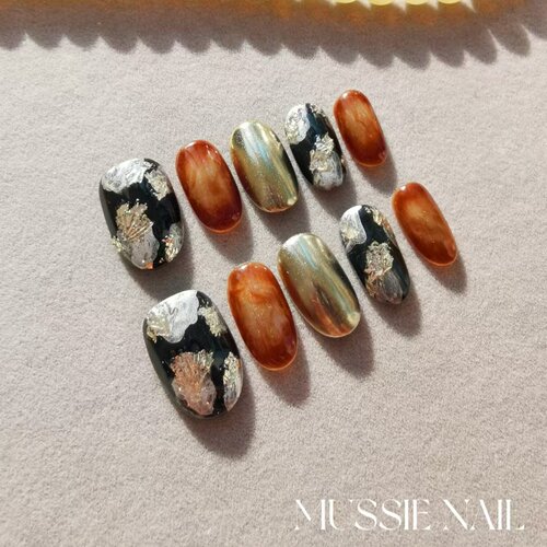 【繁花入梦】MUSSIE NAIL黑色铂金猫眼高级感ins纯手工短款穿戴甲