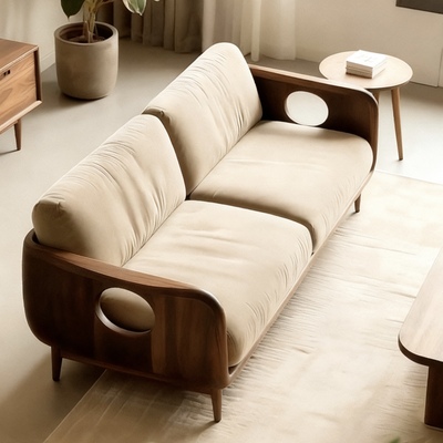 新中式北美黑胡桃木高端实木沙发客厅2025新款轻奢直排布艺沙发