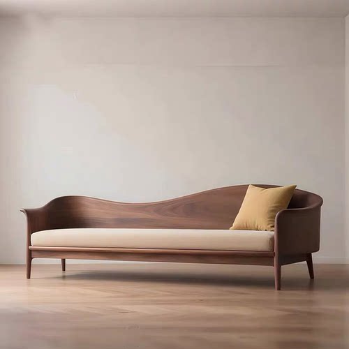 宋式美学北美黑胡桃木沙发现代别墅客厅中古风实木沙发直排沙发