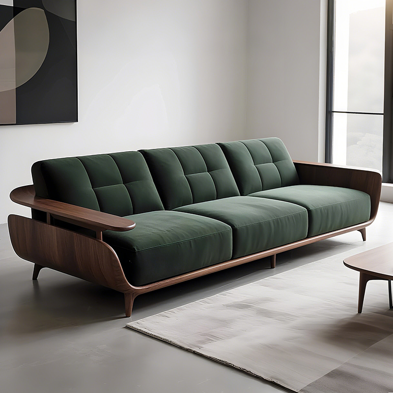 意式极简侘寂风北美黑胡桃木沙发客厅2025新款简约实木直排沙发