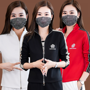 秋季时尚广场舞服套装 新款宽松拉链长袖上衣长裤晨练外套运动衣