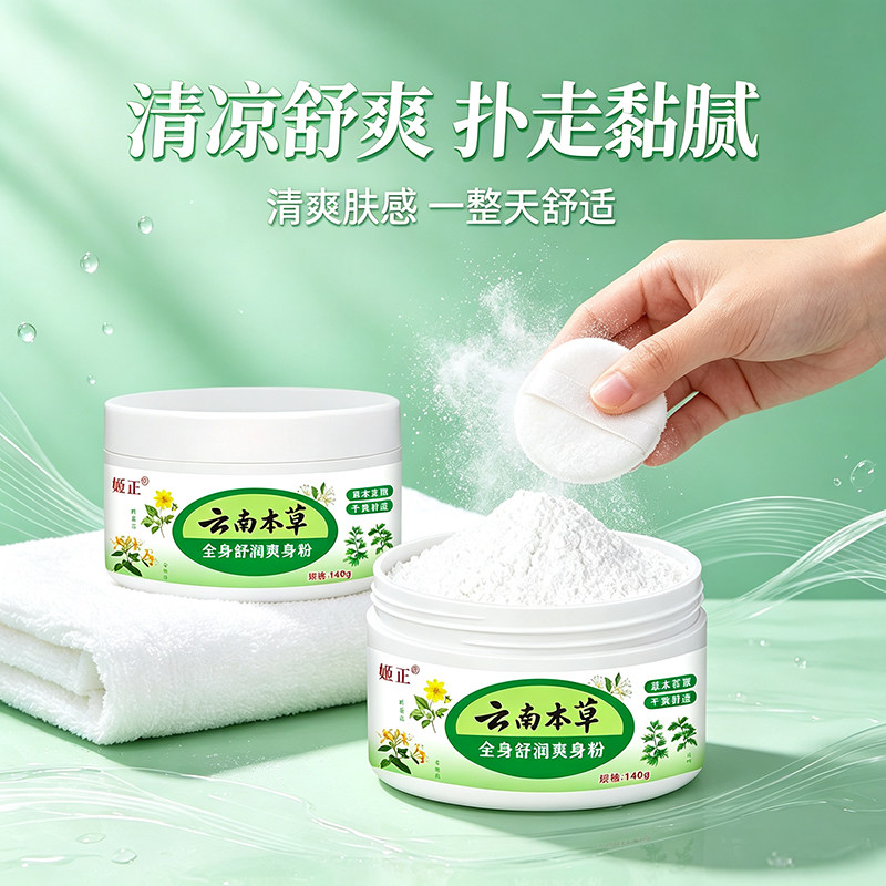 云南本草成人爽身粉腋下腰腹大腿粉质细腻清凉舒爽